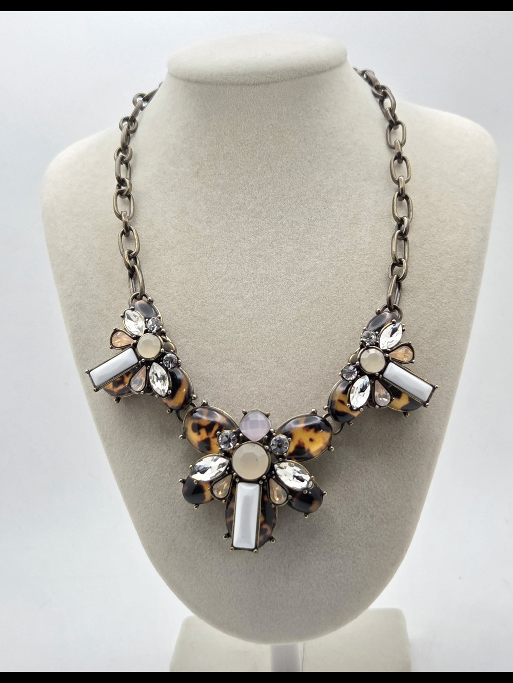 Park Lane Tortoise Shell Lucite Crystal Statement Necklace 18"